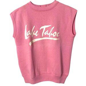 Vintage 80s Lake Tahoe Sleeveless Sweatshirt Tank Top Womens Small Pink Retro